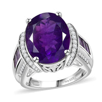 African Amethyst, White Zircon Ring in Rhodium Over Sterling Silver (Size 7.0) 10.00 ctw