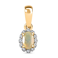 Ethiopian Welo Opal and White Diamond 0.33 ctw Pendant in 14K YG Over Sterling Silver