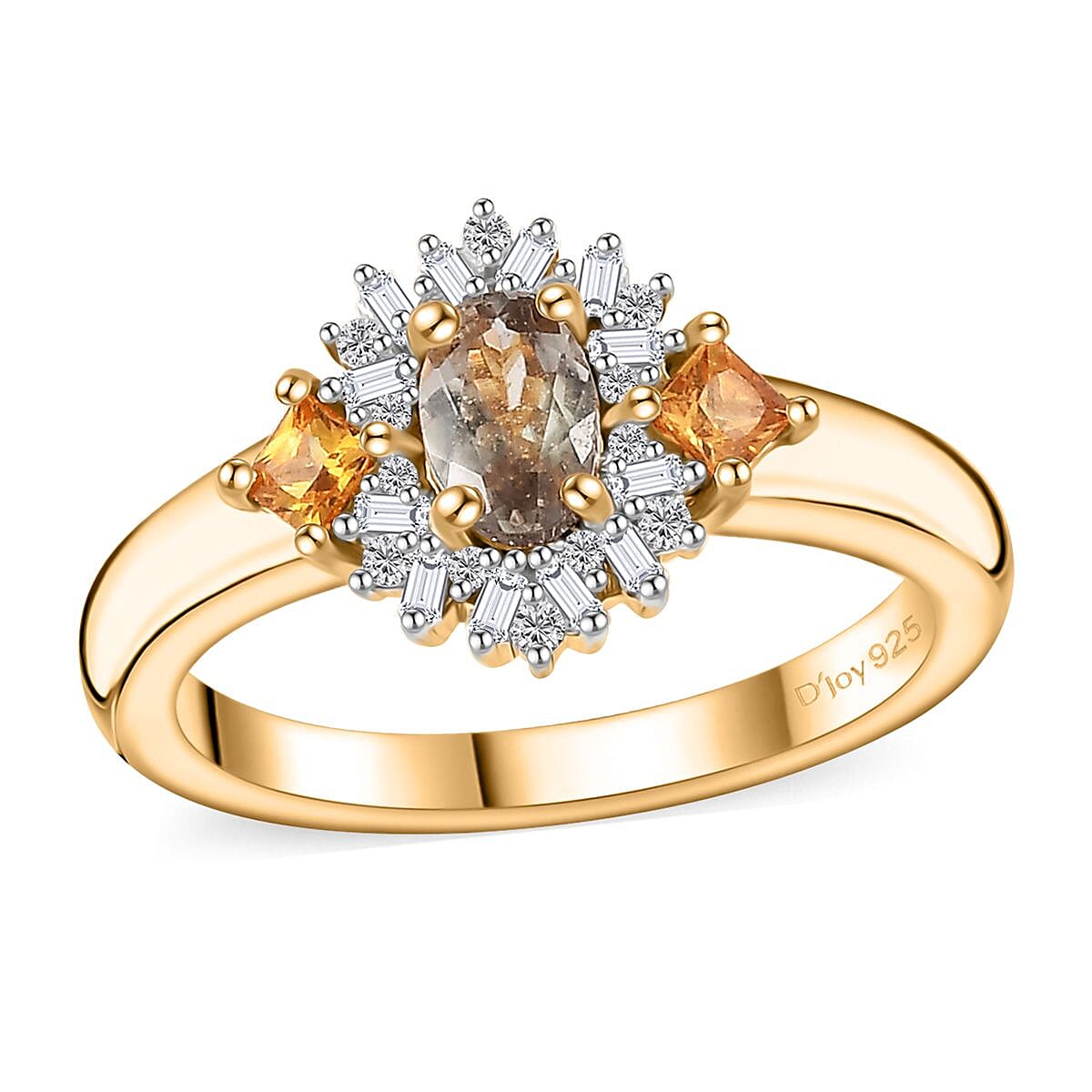 AAA Turkizite, AAA Yellow Sapphire, Diamond Ring in 18K Vermeil YG Over Sterling Silver (Size 7.0) 1.00 ctw