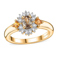AAA Turkizite, AAA Yellow Sapphire, Diamond Ring in 18K Vermeil YG Over Sterling Silver (Size 7.0) 1.00 ctw