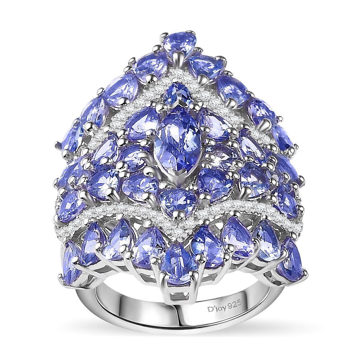 Tanzanite, White Zircon Ring in Platinum Over Sterling Silver (Size 5.0) 6.00 ctw
