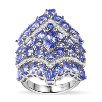 Tanzanite, White Zircon Ring in Platinum Over Sterling Silver (Size 5.0) 6.00 ctw