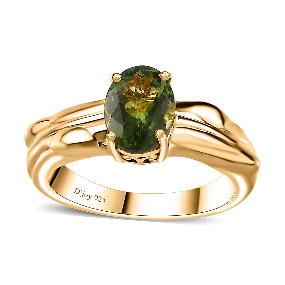 Natural Green Apatite Solitaire Ring in 18K Vermeil Yellow Gold Over Sterling Silver 1.35 ctw