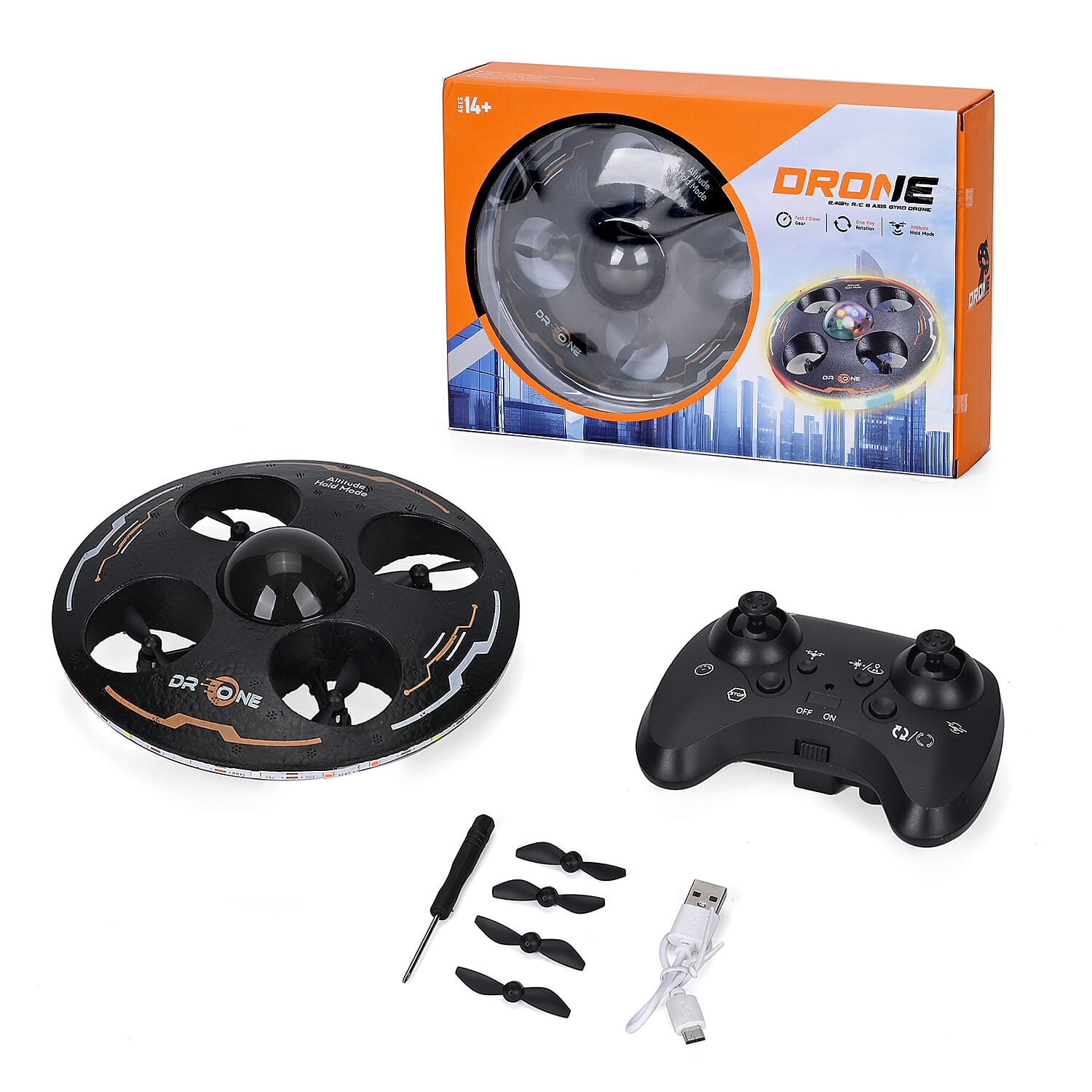 TLV Remote-Controlled 4-Axis foam UFO with Gyroscope - Black (6.6"x6.6"x2.3")