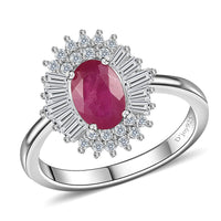Montepuez Ruby, White Zircon Sunrays Ring in Rhodium Over Sterling Silver (Size 5.0) 1.80 ctw