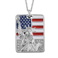 White Austrian Crystal American Flag with Statue of Liberty Necklace 20-22 Inches in Stainless Steel