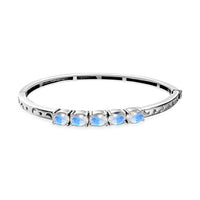 Karis Moon Glow Moonstone Moon and Star Bangle Bracelet in Platinum Bond (6.50 In) 3.60 ctw