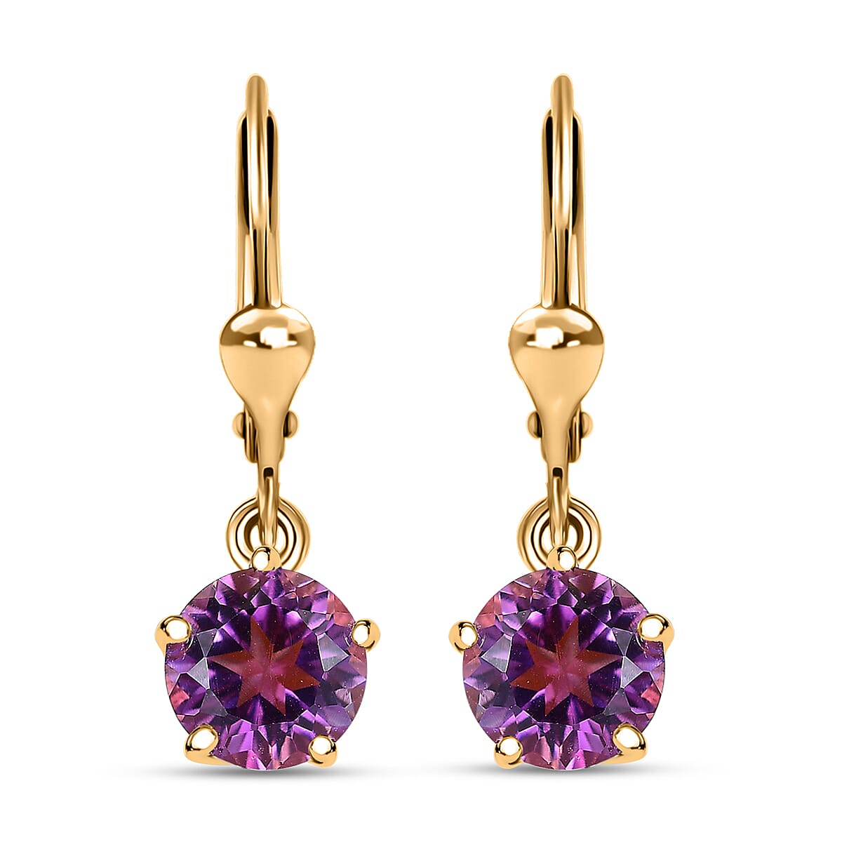 African Amethyst and White Zircon Earrings in Vermeil Yellow Gold Over Sterling Silver 3.30 ctw