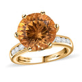 Millennium Cut Brazilian Citrine, White Zircon Ring in Vermeil YG Over Sterling Silver (Size 5.0) 5.60 ctw - Sticky add to cart bar