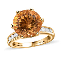 Millennium Cut Brazilian Citrine, White Zircon Ring in Vermeil YG Over Sterling Silver (Size 5.0) 5.60 ctw