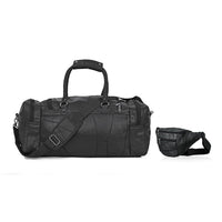 "100% Genuine Patch Leather Duffle bag And Fanny Pack (In set) Size-  8.5H x 20.5L x 9W Inches Color- Black"