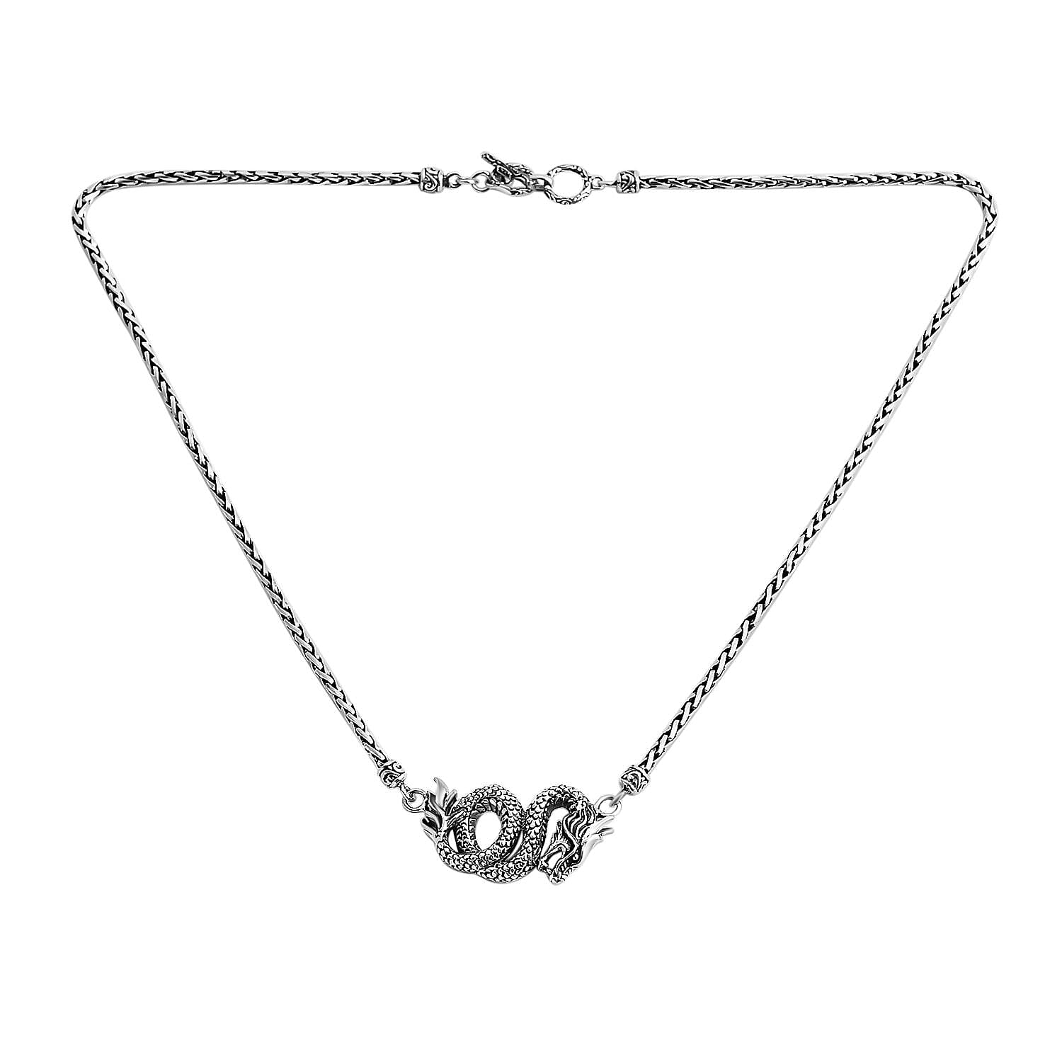 TLV Bali Legacy Sterling Silver Dragon with Padian Chain Necklace (20 Inches) (26.30 g)