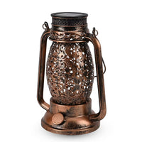TLV Led Solar Hollowed-Out Design Lantern in Bronze Metallic Exterior (7.5"x5.3"x9.84")