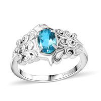 Premium Batroke Blue Apatite Solitaire Ring in Rhodium Over Sterling Silver (Size 7.0) 0.80 ctw
