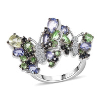 Brazilian Mint Garnet, Multi Gemstone Ring in Rhodium Over Sterling Silver (Size 5.0) 2.85 ctw