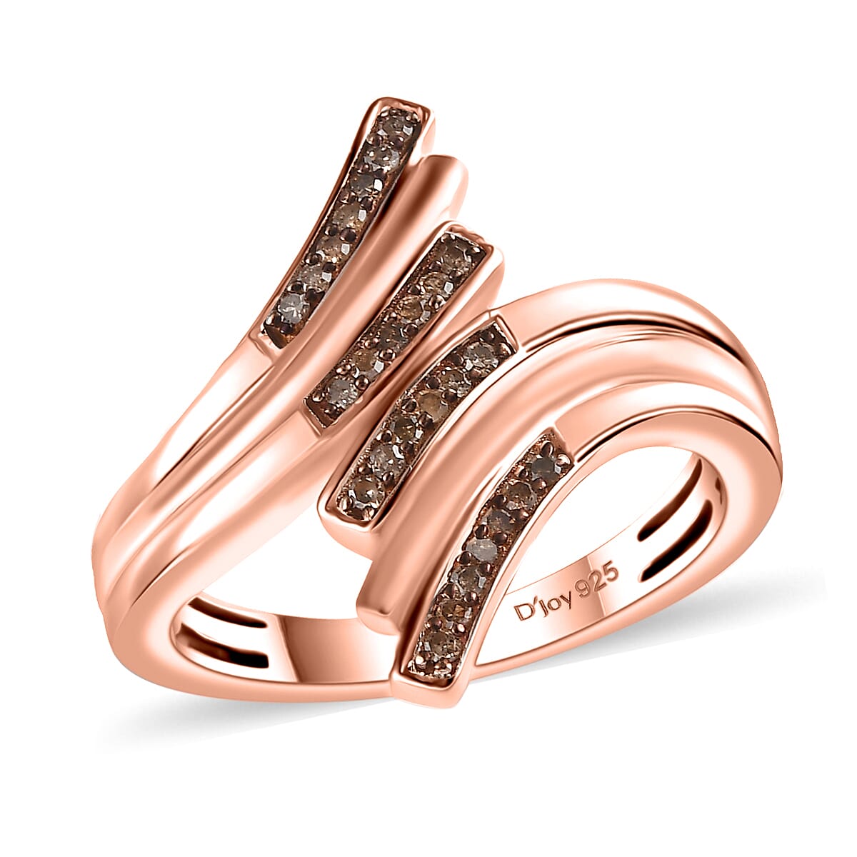 Natural Champagne Diamond Bypass Ring in 18K Vermeil RG Over Sterling Silver (Size 6.0) 0.15 ctw
