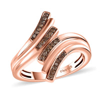 Natural Champagne Diamond Bypass Ring in 18K Vermeil RG Over Sterling Silver (Size 6.0) 0.15 ctw