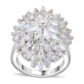 Moon Glow Moonstone Dahlia Floral Sparkle, Star and Moon Ring in Rhodium Over Sterling Silver (Size 6.0) 5.40 ctw - Sticky add to cart bar