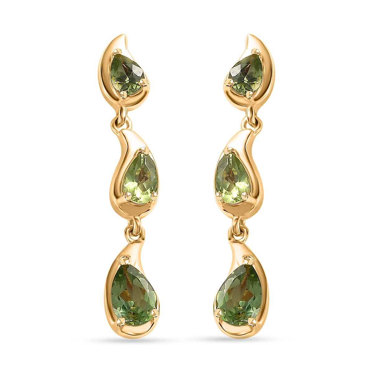 Premium Natural Green Apatite Dangling Earrings in 18K Vermeil YG Over Sterling Silver 1.65 ctw