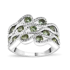 Natural Green Apatite Ring in Rhodium Over Sterling Silver (Size 5.0) 1.60 ctw