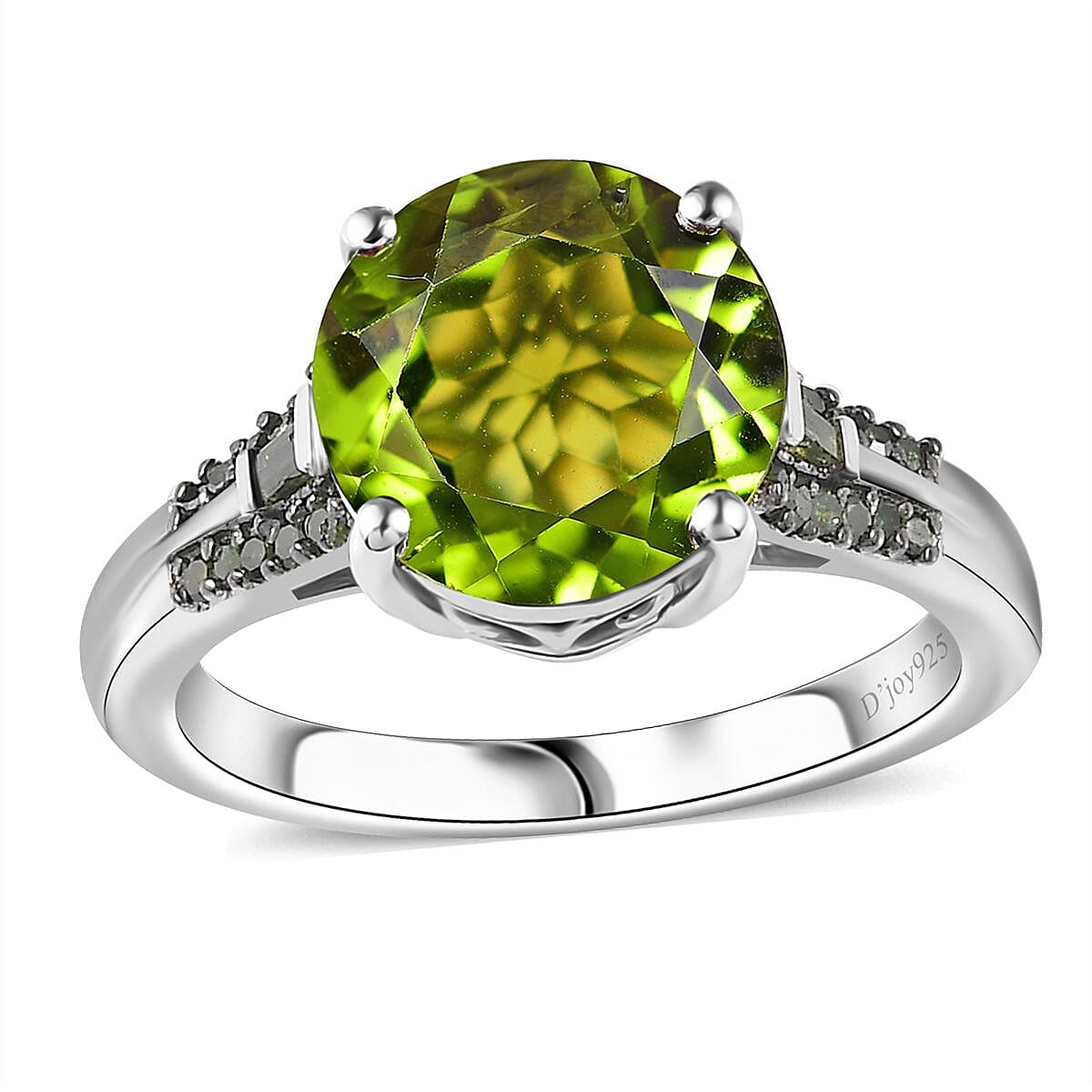 Epic Deal Peridot, Green Diamond (IR) (0.17 cts) Ring in Rhodium Over Sterling Silver (Size 6.0) 4.40 ctw