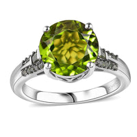 Epic Deal Peridot, Green Diamond (IR) (0.17 cts) Ring in Rhodium Over Sterling Silver (Size 6.0) 4.40 ctw
