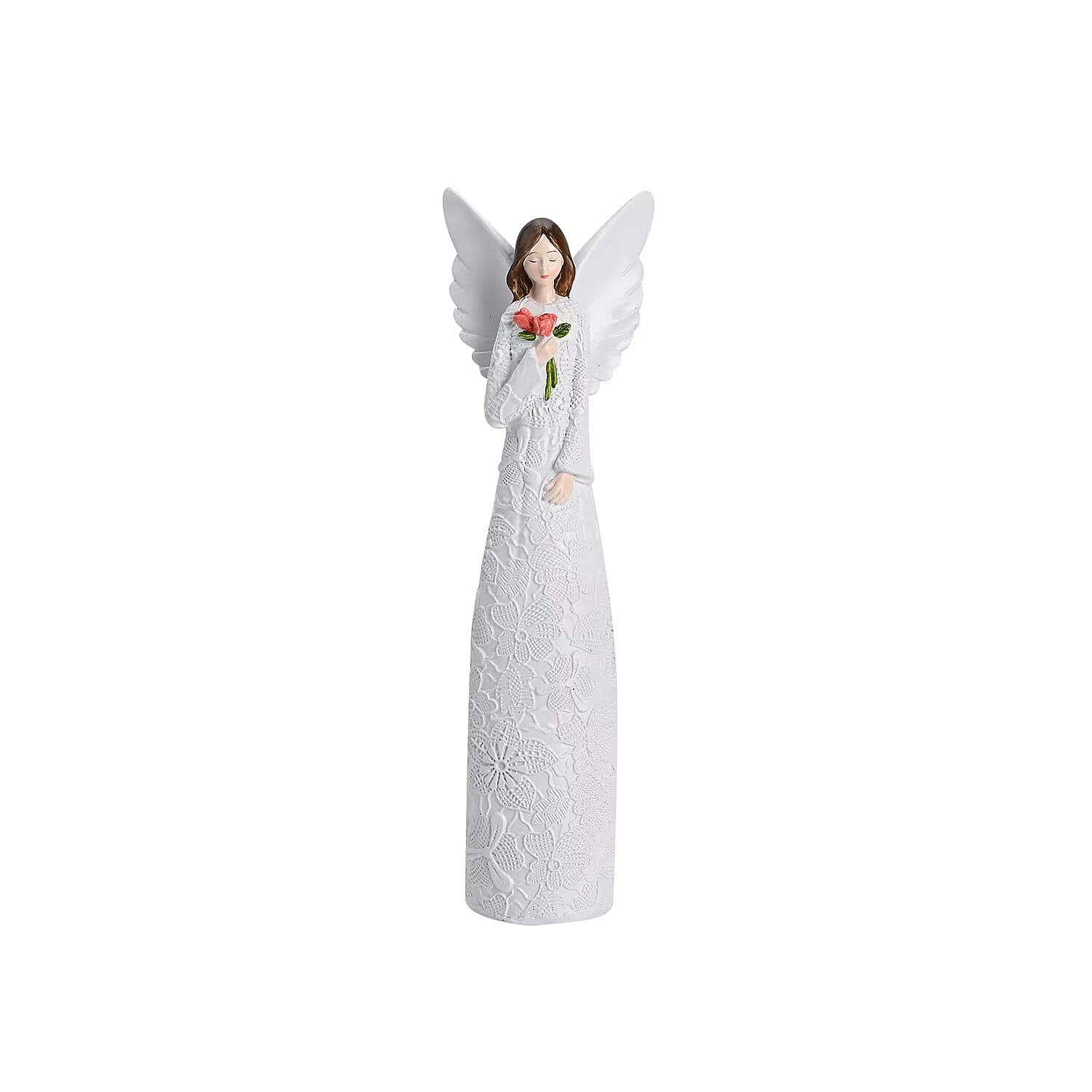 Resin Angel Holding Flowers Figurine (11.81")