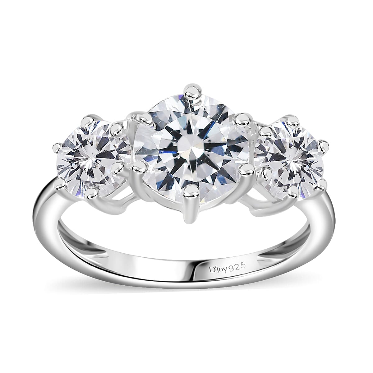 Simulated Diamond 3 Stone Ring in Sterling Silver (Size 5.0) 4.15 ctw