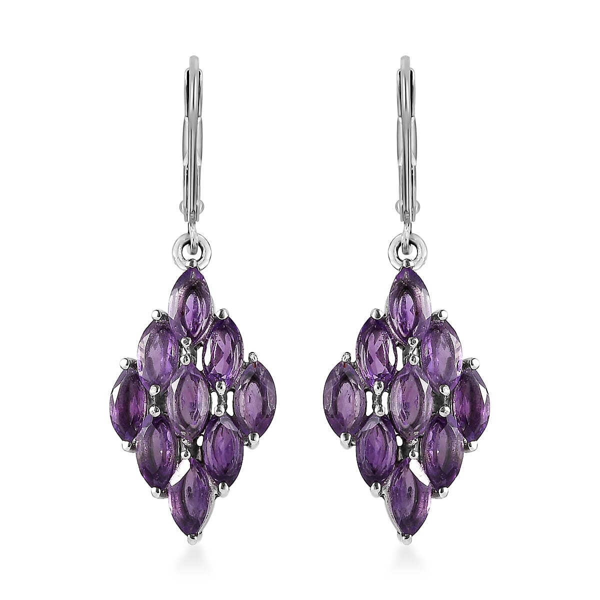 African Amethyst Lever Back Earrings in Stainless Steel 4.40 ctw