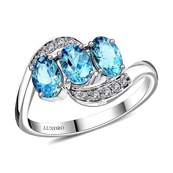 By Tony Diniz Certified & Appraised Luxoro 14K White Gold AAA Santa Maria Aquamarine, Diamond (I2) Ring (Size 8.0) 1.30 ctw
