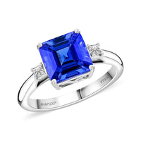 Certified & Appraised Rhapsody 950 Platinum Asscher Cut AAAA Tanzanite, Diamond (E-F, VS) Ring (Size 6.0) (5.55 g) 3.00 ctw