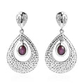 D'Joy Indian Star Ruby Drop Earrings in Rhodium Over Sterling Silver 3.10 ctw - Sticky add to cart bar