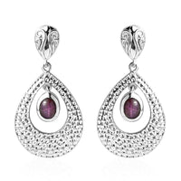D'Joy Indian Star Ruby Drop Earrings in Rhodium Over Sterling Silver 3.10 ctw