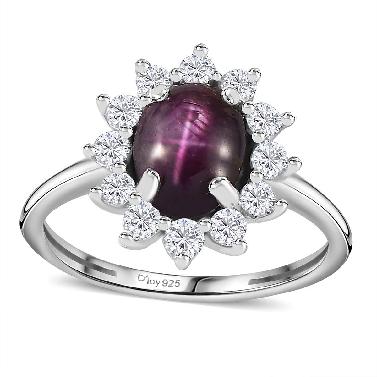 Indian Star Ruby and Moissanite Sunburst Ring in Rhodium Over Sterling Silver 2.65 ctw