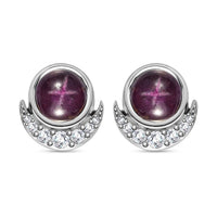 Indian Star Ruby and White Zircon Star and Moon Earrings in Rhodium Over Sterling Silver 3.65 ctw