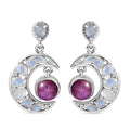Indian Star Ruby and Multi Gemstone Celestial Earrings in Rhodium Over Sterling Silver 5.50 ctw - Sticky add to cart bar