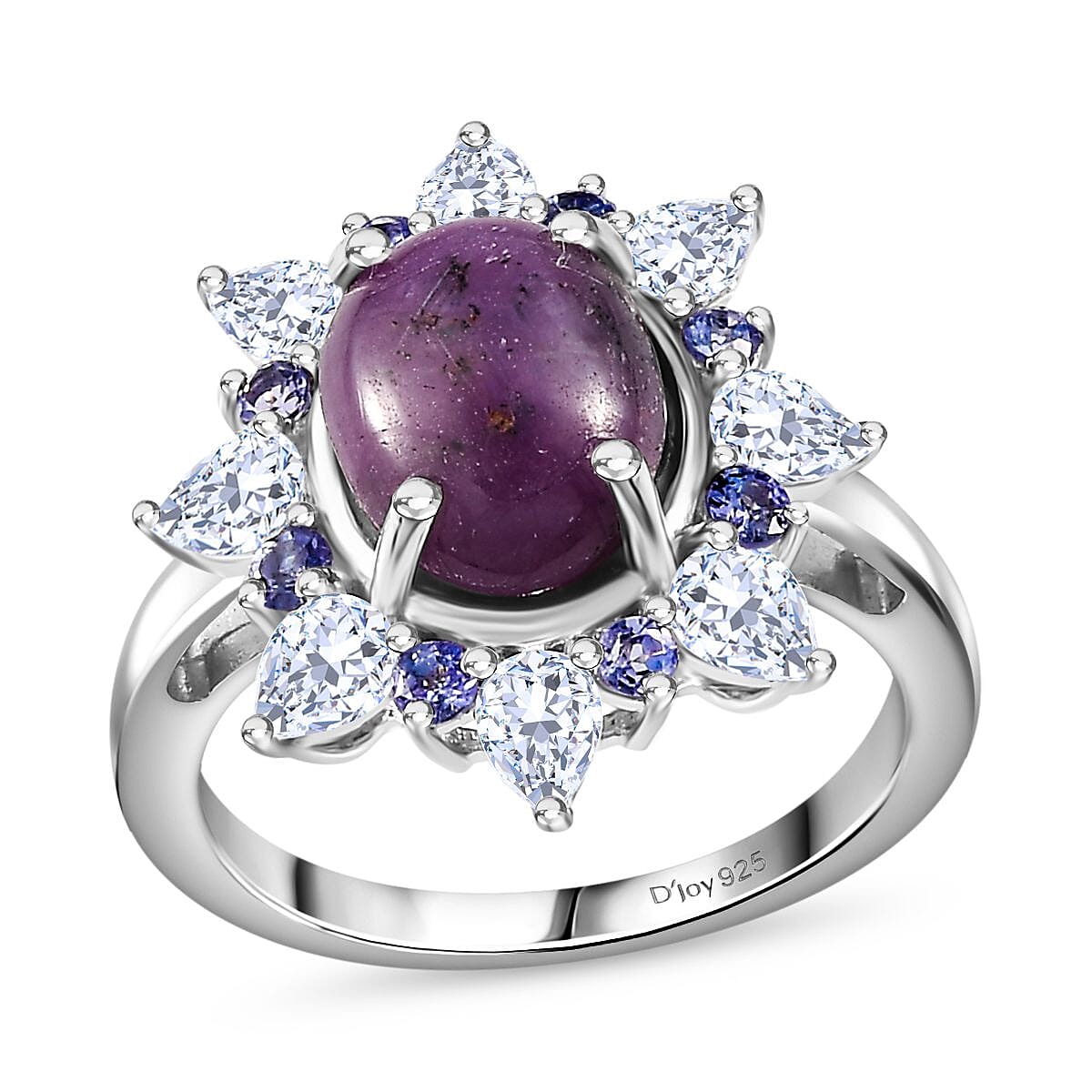Indian Star Ruby and Multi Gemstone Floral Ring in Rhodium Over Sterling Silver 6.15 ctw