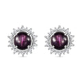 Indian Star Ruby and White Zircon Star Burst Earrings in Rhodium Over Sterling Silver 5.60 ctw - Sticky add to cart bar