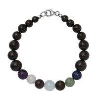 JCK Deal Elite Shungite with Multi Gemstone 7 Chakra Beaded Stretch Bracelet in Rhodium Over Sterling Silver 61.50 ctw