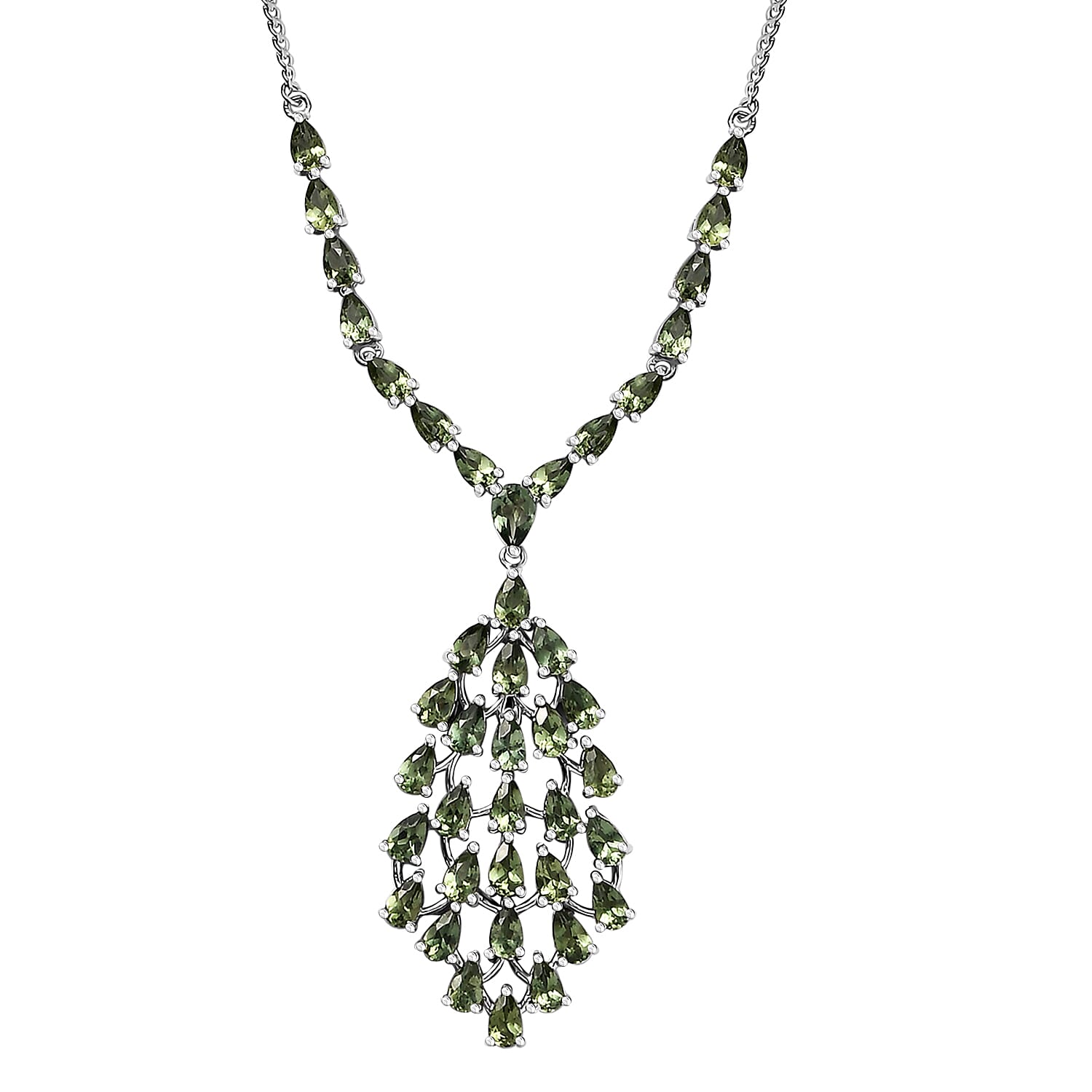 D'Joy Andranomaro Green Apatite Waterfall Necklace 18-20 Inches in Rhodium Over Sterling Silver 10.40 ctw