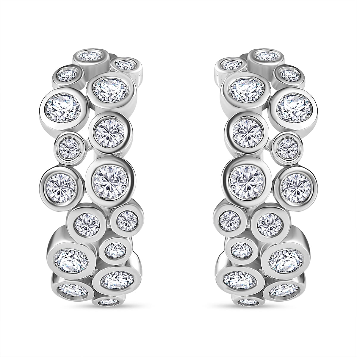 Moissanite Bubble Earrings in Rhodium Over Sterling Silver 2.85 ctw
