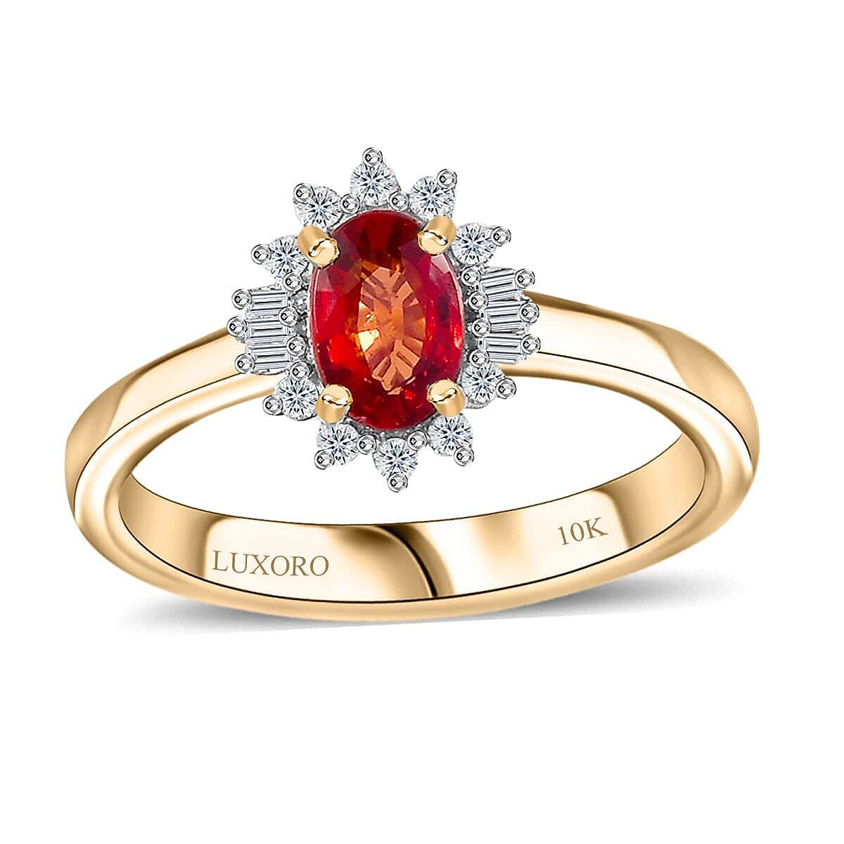 Luxoro 10K Yellow Gold AAA Sanguine Sapphire, Diamond (I2) Art Deco Ring (Size 6.0) 0.75 ctw
