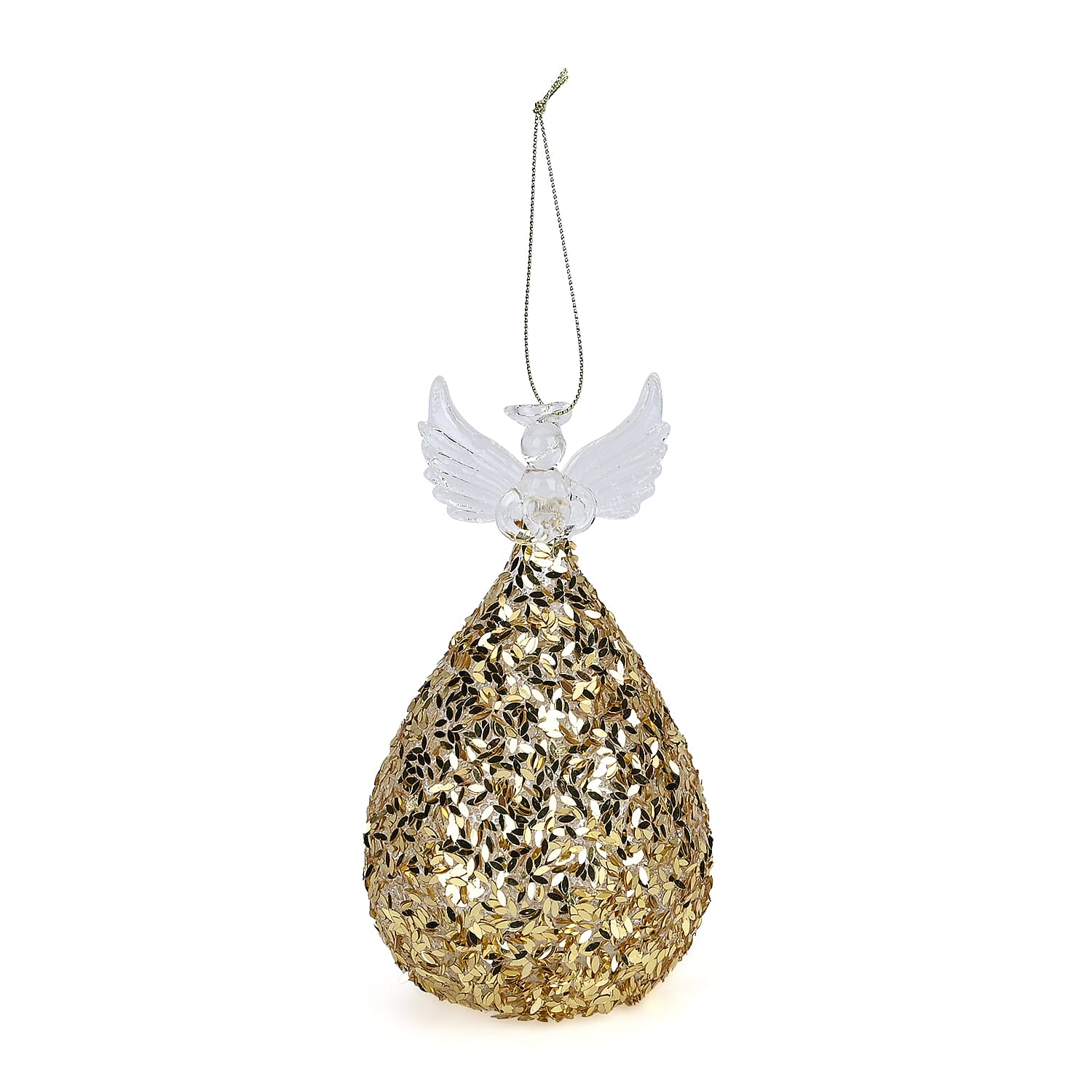 Ornamental Glass Angel with Gold Glitter on Balloon Skirt (3.1"x3.1"x6.6")