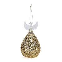 Ornamental Glass Angel with Gold Glitter on Balloon Skirt (3.1"x3.1"x6.6")