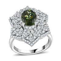 Premium Natural Green Apatite, Moissanite Ring in Rhodium Over Sterling Silver (Size 6.0) 4.10 ctw