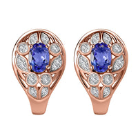 Tanzanite and Uncut Natural Pink Diamond 1.05 ctw J-Hoop Earrings in 18K Vermeil Rose Gold Over Sterling Silver