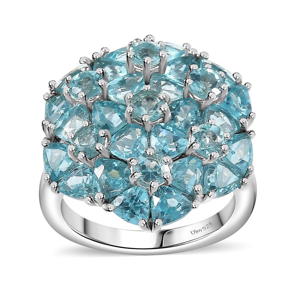 Betroka Blue Apatite Cluster Ring in Rhodium Over Sterling Silver (Size 5.0) 5.25 ctw