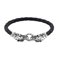 Bali Legacy Dragon Bracelet in Sterling Silver and Leather Cord (6.50 In)