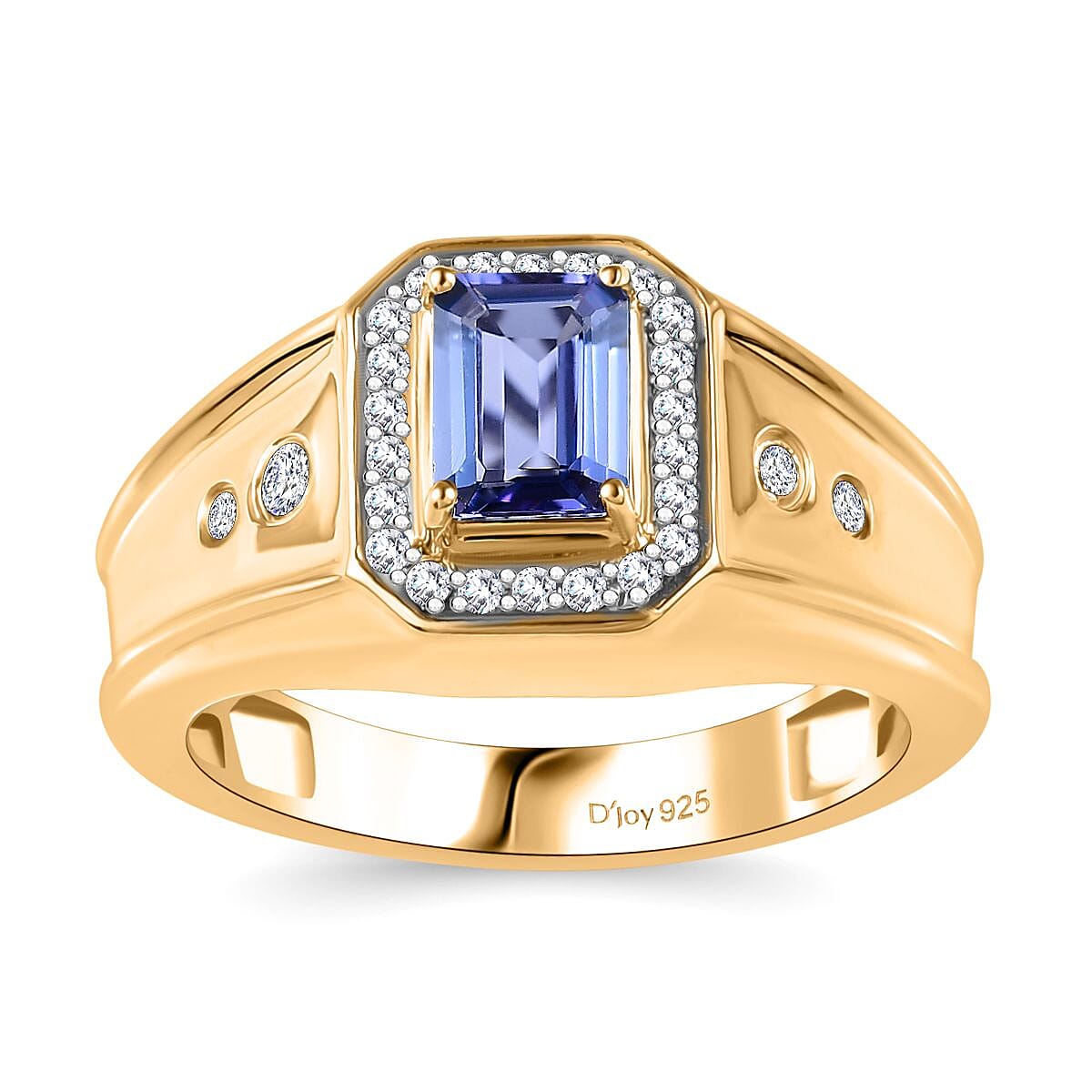 TLV Premium Tanzanite, Moissanite Men's Ring in 18K Vermeil YG Over Sterling Silver (Size 9.0) 1.35 ctw