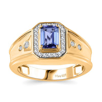 TLV Premium Tanzanite, Moissanite Men's Ring in 18K Vermeil YG Over Sterling Silver (Size 9.0) 1.35 ctw